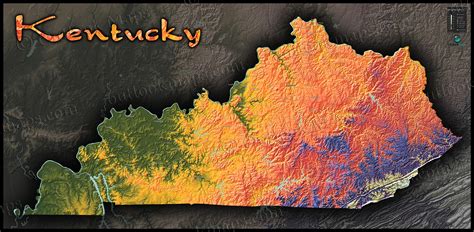 Kentucky Topography Map Hilly Terrain In Colorful 3d