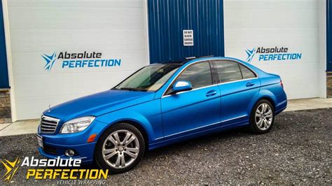 Mercedes C300 In Matte Blue Wrap Absolute Perfection Vehicle Wrap In