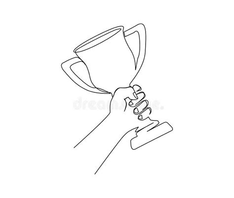 Continuous One Line Drawing Of Hand Holding Trophy Cup Award Winner
