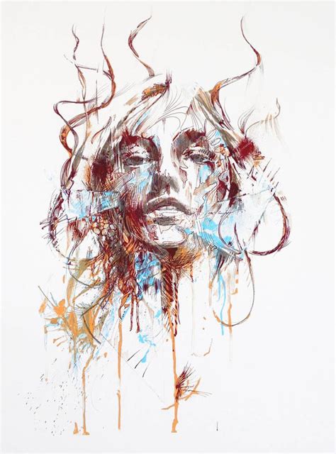 A Drawing Of A Womans Face With Paint Splatters All Over It