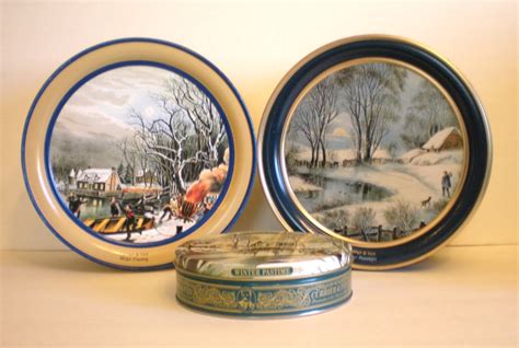Currier And Ives Tins Lot Of 3 ~ 2 Large ~ 1 Small ~ Charming Cookie
