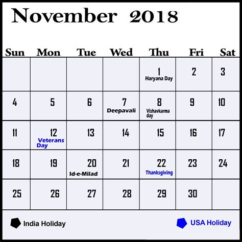 Free November 2018 Calendar With Holidays Calendar Word Printable