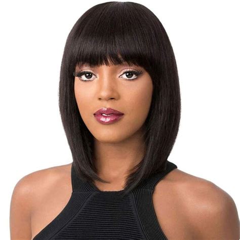 Buy Black Bob Wig With Fringe Brazilian Hair Short Bob Wig For Women Straight Human Hair Wigs