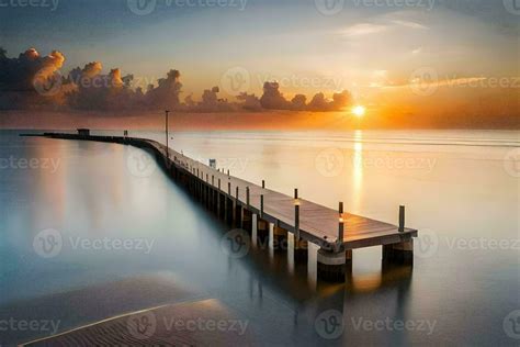 A Long Pier Stretches Into The Ocean At Sunset Ai Generated 31953815