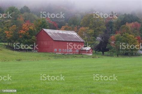 Vermont Red Barn Fogged In Stock Photo Download Image Now Vermont