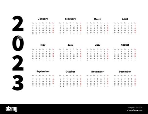 2023 Year Simple Horizontal Calendar In English Typographic Calendar