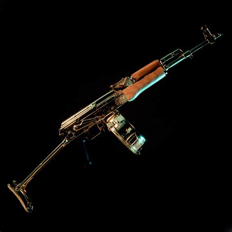 24k Gold Plated Wasr 10 Underfolder Ak47 762x39mm W 75rd Drum