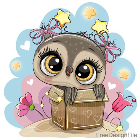 Cute Owl Girl Cartoon Vectors 08 Free Download