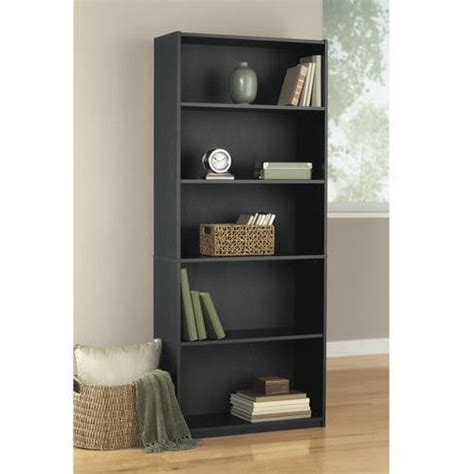 Mainstays 5 Shelf Black Bookcase With 3 Adjustable Shelves Walmart