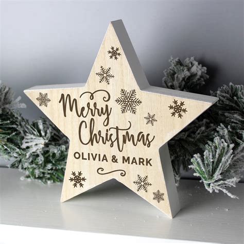 Personalised Merry Christmas Wooden Star Decoration By Blackdown