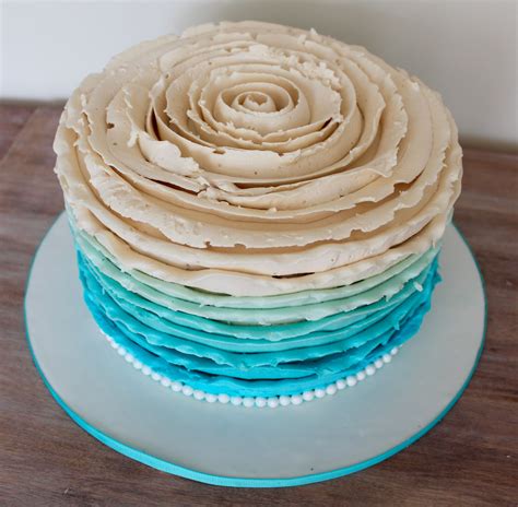 Ombre Buttercream Ruffle Cake Rosette Blue To Cream White Smash Cakes