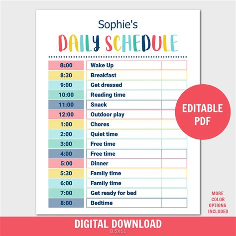 Free Printable Daily Schedule Template For Kids Workersere