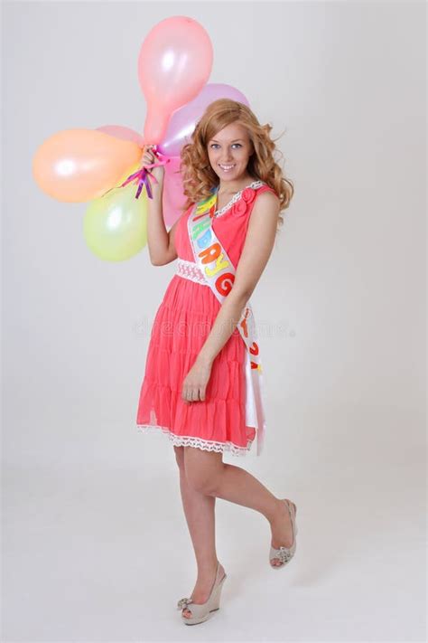 Happy Birthday Girl With Balloons Stock Image Image Of Emotion Cute 23169751
