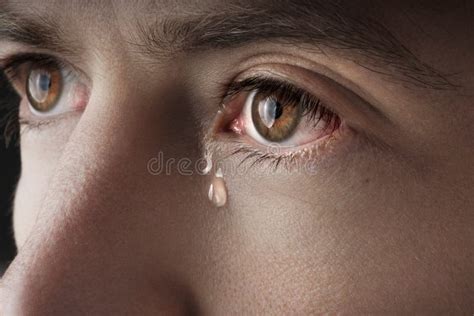 Closeup Of Young Crying Man Eyes With A Tears Stock Image Image Of