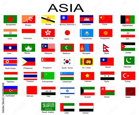 List Of All Flags Of Asian Countries Stock Vector Adobe Stock