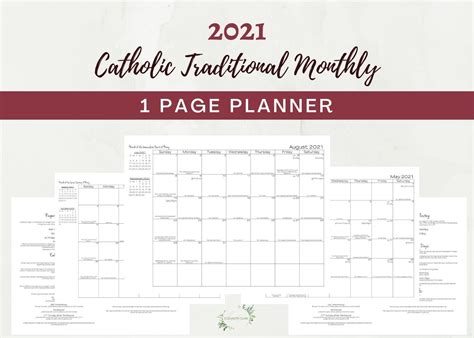 View the full liturgical calendar for every day of the year, including feasts, solemnities, memorials and optional memorials, click on the relevant year. 2021 Traditional Catholic One Page Monthly Planner ...