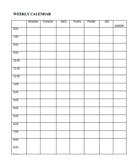 Weekly Calendar Template 12 Word Excel Pdf Documents Download