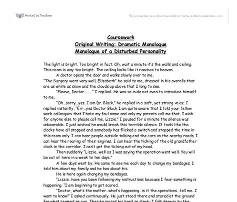 Dramatic monologue is a type of poetry written in the form of a speech of an individual character. Original Writing: Dramatic Monologue - Monologue of a ...