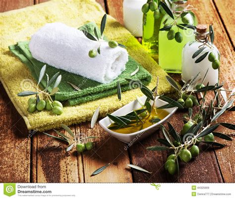 Spa Massage Setting With Green Olives Stock Image Image Of Hygiene