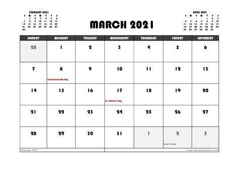 While each calendar has its own uses and functions, the calendar of a city is much more intricate. Free March 2021 Calendar Canada Printable
