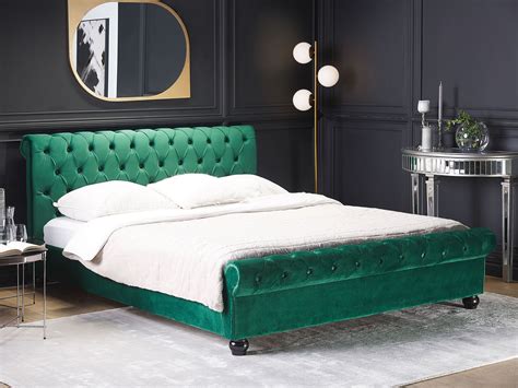 Velvet Eu King Size Bed Emerald Green Avallon Uk