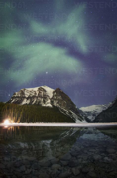 Aurora Borealis Over Lake Louise Banff National Park Alberta Canada