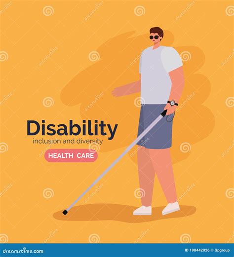 Disability Blind Man Cartoon With Glasses And Cane Vector Design Stock