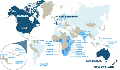 A World Map Showing The Anglosphere Map Of Where English Is Spoken