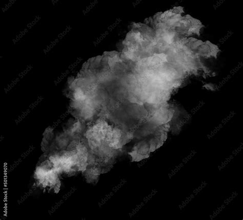 Abstract White Puffs Of Smoke Swirls Overlay On Black Background