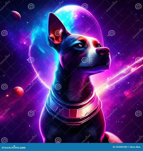 Doberman Dog In Space With Planets And Stars Vector Illustration Ai