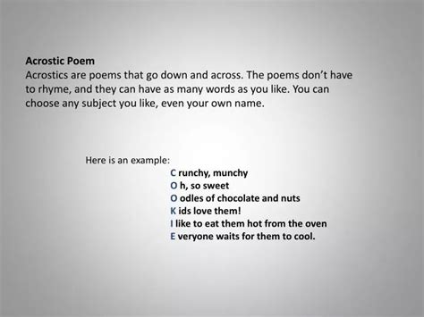 Ppt Acrostic Poem Acrostics Are Poems That Go Down And Across The Poems Don’t Have Powerpoint