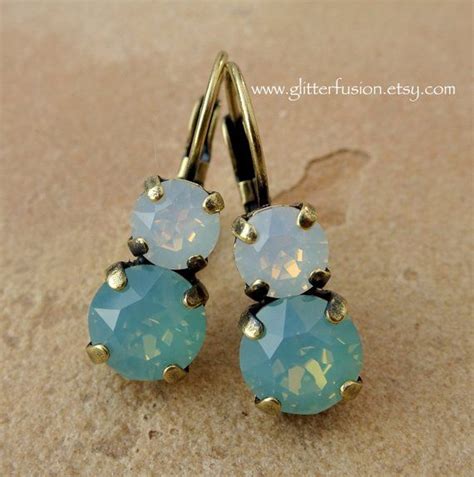 Pacific Opal And White Opal Swarovski Crystal Lever Back Earrings Blue