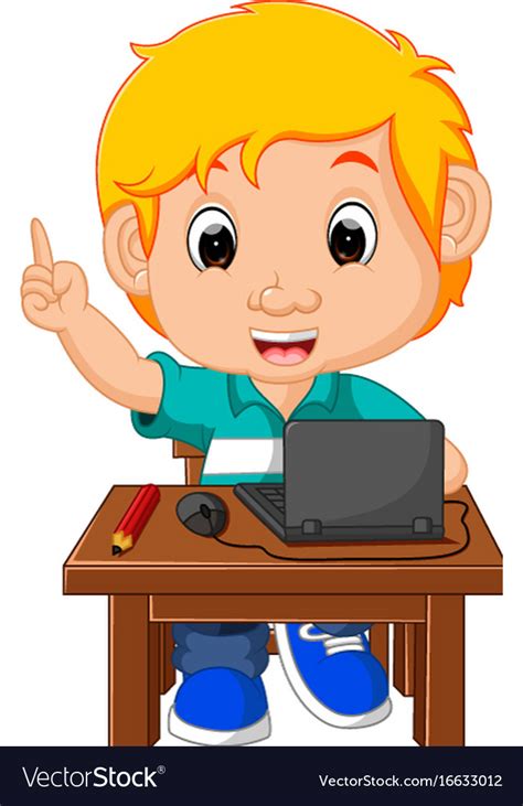 Kid Boy Using The Computer Cartoon Royalty Free Vector Image