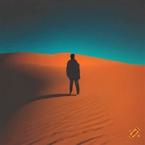 Album Cover Of A Man Walking In Desert Sand Dunes On Craiyon
