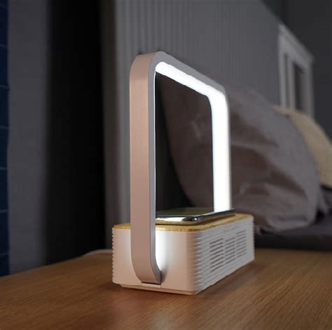 Bightech owen side charging lamp #5. LED touch dimming bedside lamp with wireless charger, USB output and bluetooth speaker