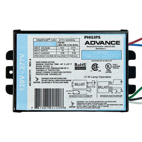 Pulse start metal halide standard metal halide hps ballasts brackets wiring diagrams warranty information : 70 Watt - Electronic MH Ballast - Advance IMH-70-D-LFM