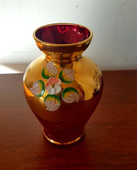Moser Bohemian Glass Antique Vase Bohemian Moser Glass Stunning Unique Design Red Czech Gold