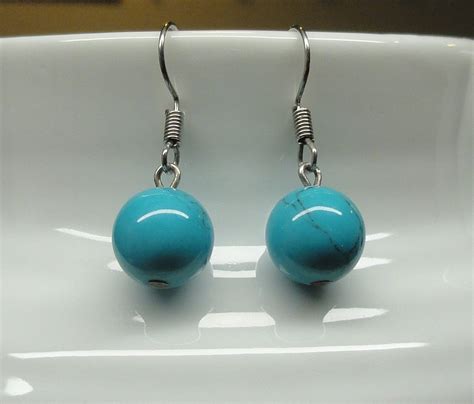 Turquoise Ball Earrings Turquoise Gemstone Earrings Handmade Etsy