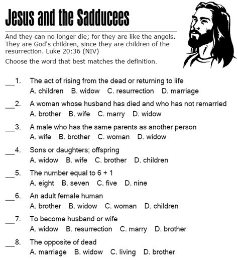 Jesus Sadducees Multiple Choice Sermons4kids
