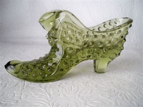 1970s Vintage Fenton Hobnail Glass Shoe With Cat Head In Etsy Glass Shoes Hobnail Glass Fenton