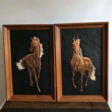 Vintage Mid Century Framed Copper Horse Wall Hanging Art By R Etsy