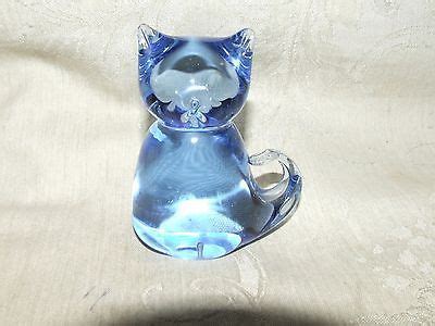 Vintage S Light Blue Cat Oneida Lead Crystal Blown Art Glass Figurine View More On