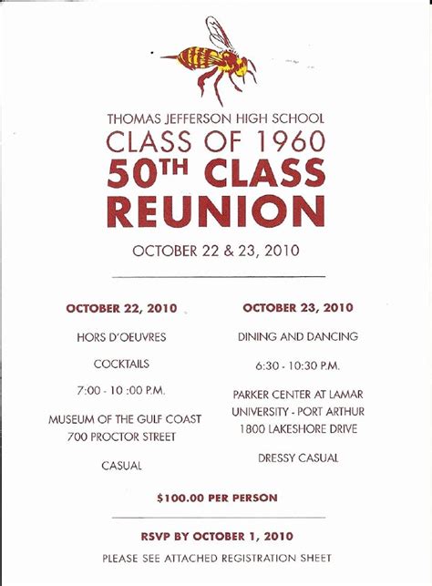 50th Class Reunion Invitation Template Printable Word Searches
