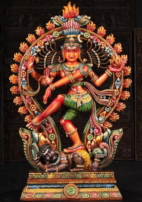 Large Wood Dancing Shiva As Lord Of Dance Nataraj With Flame Arch Hand