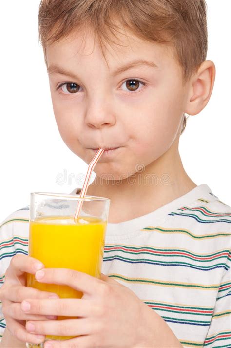 Little Boy Drinking Orange Juice Stock Image Image Of Breakfast