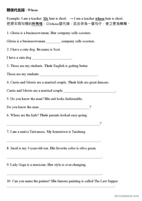 Relative Pronoun And Clause Whose English Esl Worksheets Pdf Doc