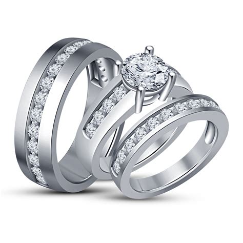 Unique Matching Wedding Bands His And Hers And Ring Pure Silver Trio