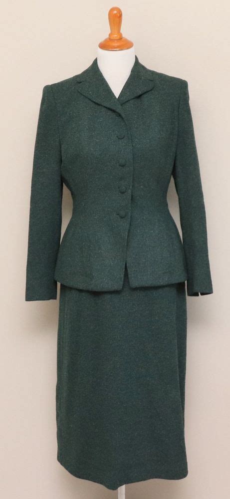 Vintage 1950s Womens Walda Scott Green Wool Skirt Suit Waldascott