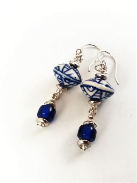 Blue Dangle Earrings Cobalt Blue Earrings Boho Bead