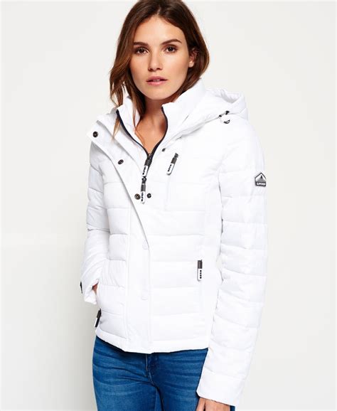 Womens Hooded Fuji Slim Double Zip Jacket In White Superdry Uk